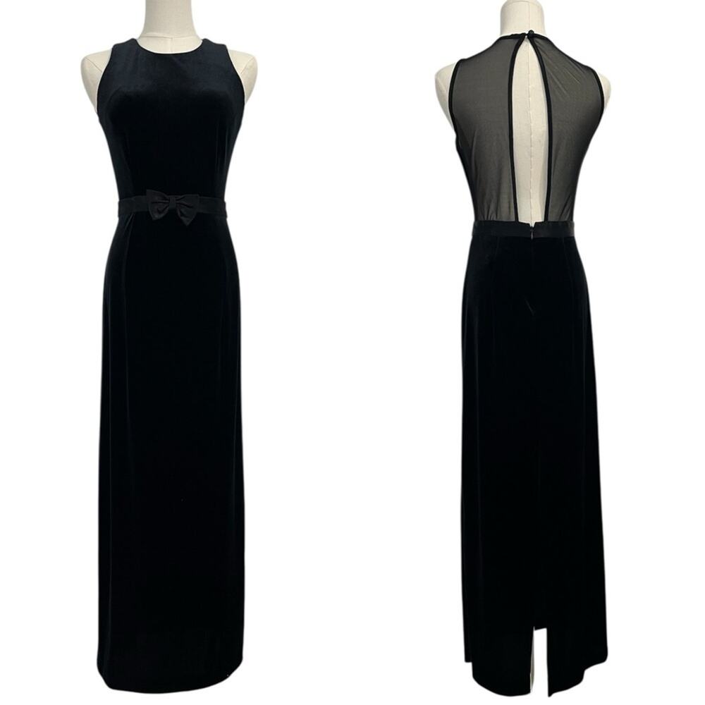 Jessica Howard Vintage Velvet Sheer Open Back Bow Dress 6 Petite y2k Grunge